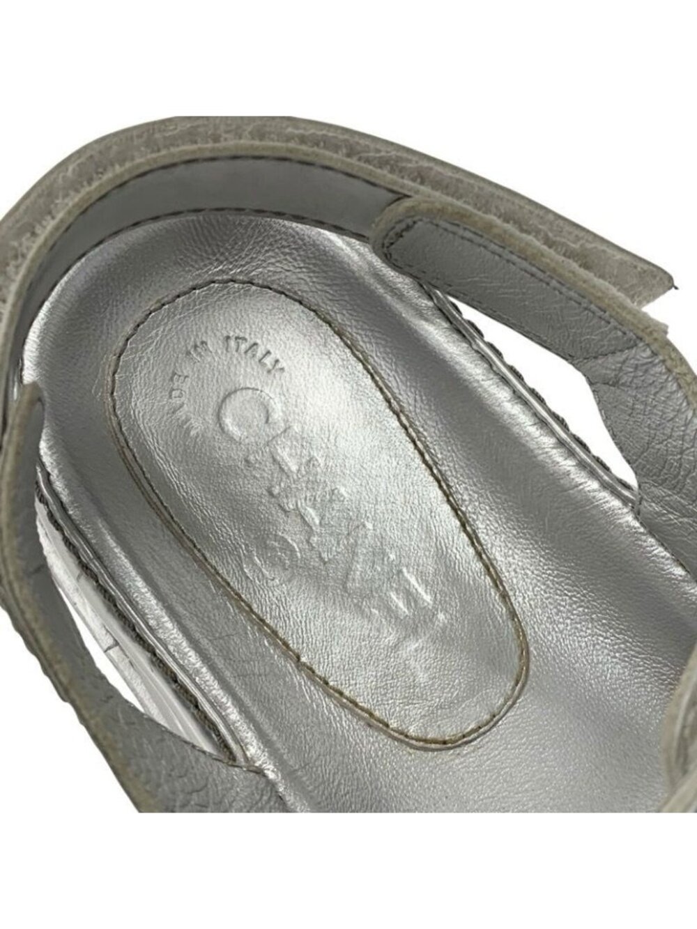 Chanel Sandals Shoes Leather Silver Coco Mark Velcro - Picture 7 of 10